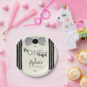 Onederful black and silver bow Krawatte Pappteller (Party)