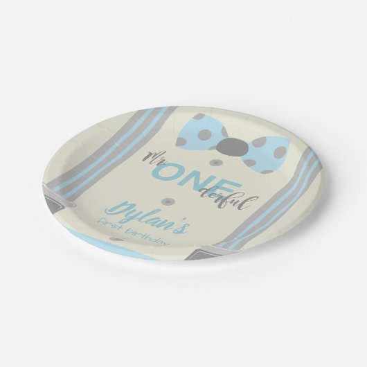 Onederful blue and gray bow Krawatte Pappteller (Schrägansicht)