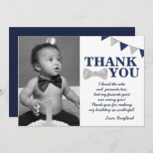 Onederful Blue and Silver First Birthday Foto Dankeskarte (Vorne/Hinten)