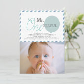 ONEderful Blue Balloon Foto 1. Geburtstag Einladung (Stehend Vorderseite)