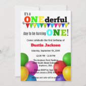 ONEderful Day Bright Balloons Erster Geburtstag Einladung (Vorderseite)