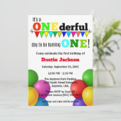 ONEderful Day Bright Balloons Erster Geburtstag Einladung (Stehend Vorderseite)
