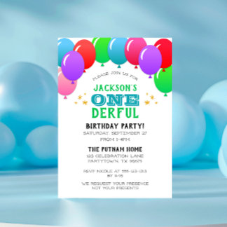 ONEderful First Birthday Balloon Banner Green Einladung