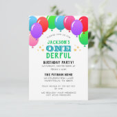 ONEderful First Birthday Balloon Banner Green Einladung (Stehend Vorderseite)