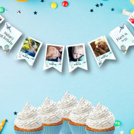 Onederful First Birthday Blue 12 Monate Foto Wimpelkette