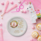 Onederful First Birthday Foto Rose Wreath Marble Pappteller (Party)