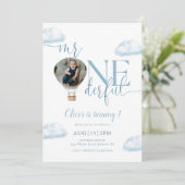 Onederful Foto Hot Air Ballon 1. Geburtstag Einladung (Stehend Vorderseite)