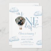 Onederful Foto Hot Air Ballon 1. Geburtstag Einladung (Vorne/Hinten)