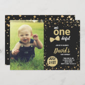Onederful Gold Boy 1. Geburtstag mit Foto Einladung (Vorne/Hinten)