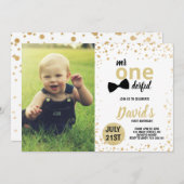 Onederful Gold Confetti Erstes Foto zum Geburtstag Einladung (Vorne/Hinten)