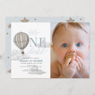 Onederful Hot Air Ballon 1. Geburtstag Foto Einladung