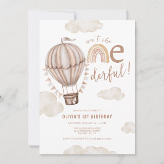 ONEderful Hot Air Ballon Boho Erster 1. Geburtstag Einladung