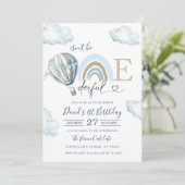 Onederful Hot Air Balloon Boy 1st Birthday Einladung (Stehend Vorderseite)