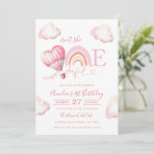 Onederful Hot Air Balloon Pink Girl 1st Birthday Einladung (Stehend Vorderseite)