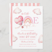 Onederful Hot Air Balloon Pink Girl 1st Birthday Einladung (Vorne/Hinten)
