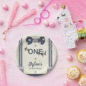 Onederful Marine and gray bow Krawatte Pappteller (Party)