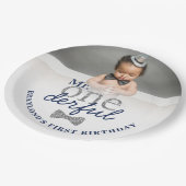 Onederful Navy & Silver Birthday Paper Tellers Pappteller (Schrägansicht)