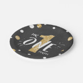 Onederful Party Paper Tellers Boy Black Gold Pappteller (Schrägansicht)