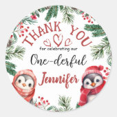 ONEderful Pinguin Weihnachten 1. Geburtstag Vielen Runder Aufkleber (Vorderseite)