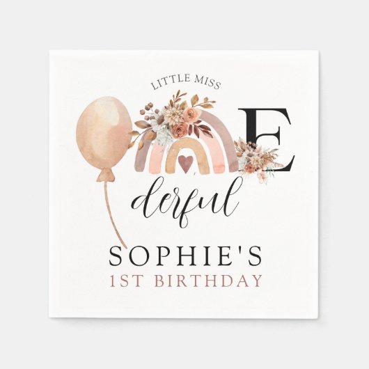 ONEderful Rainbow Girl's Birthday Invitation Serviette (Vorderseite)