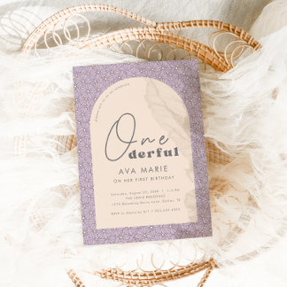 Onederful Retro Daisy Girls Lila 1. Geburtstag Einladung