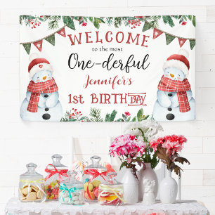 ONEderful   Snowman Christmas 1. Geburtstag Party Banner