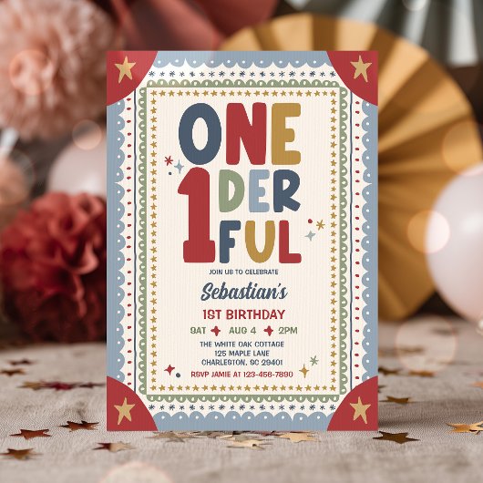 Onederful Whimsical Boy 1. Geburtstagsfeier Einladung