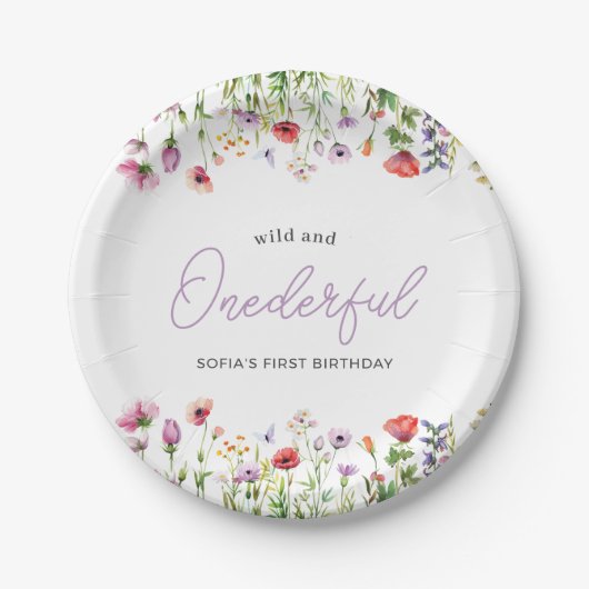 Onederful Wildflower First Birthday Paper Plate Pappteller (Vorderseite)