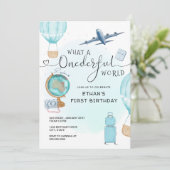 ONEderful World Balloon Boys Erster Geburtstag Einladung (Stehend Vorderseite)