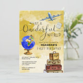 ONEderful World Vintag Suitcases 1. Geburtstag Einladung (Stehend Vorderseite)