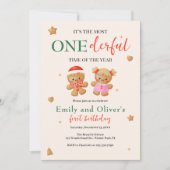 Onederic Joint Christmas Twins 1. Geburtstag Einladung (Vorderseite)