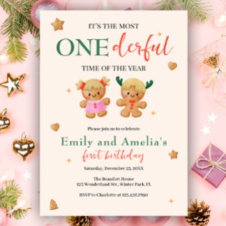 Onederic Joint Christmas Twins 1. Geburtstag Einladung