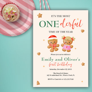 Onederic Joint Christmas Twins 1. Geburtstag Einladung