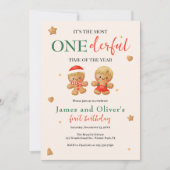 Onederic Joint Christmas Twins Boys 1. Geburtstag Einladung (Vorderseite)