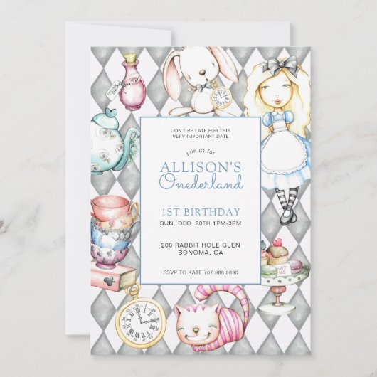 ONEderland Girls erste Geburtstagseinladung Einladung (Vorderseite)