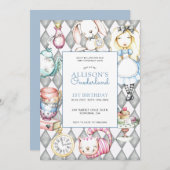 ONEderland Girls erste Geburtstagseinladung Einladung (Vorne/Hinten)