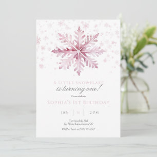 ONEderland Pink Snowflake Erster Geburtstag Einlad Dankeskarte