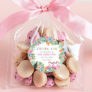 Onederland Sommer Tropical Flamingo 1. Geburtstag Runder Aufkleber