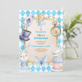 Onederland Tea Alice im Wunderland 1. Geburtstag Einladung (Stehend Vorderseite)