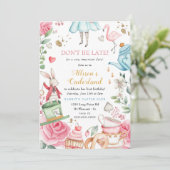 Onederland Tea Birthday Party Girl Einladung (Stehend Vorderseite)