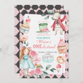 Onederland Tea Party Girl Birthday Einladung (Vorne/Hinten)