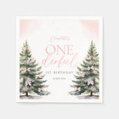 Onederland Winter Pink Bow 1st Birthday Serviette (Vorderseite)