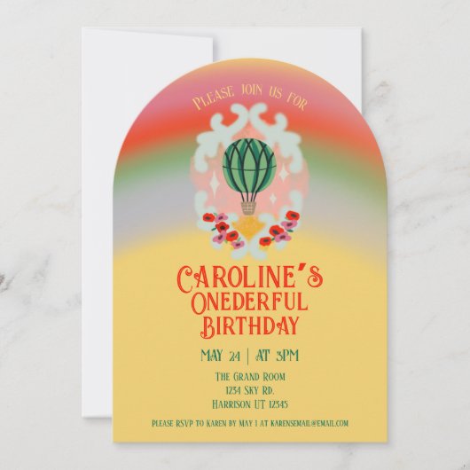 Oneful Air Balloon erster Geburtstag Einladung (Vorderseite)
