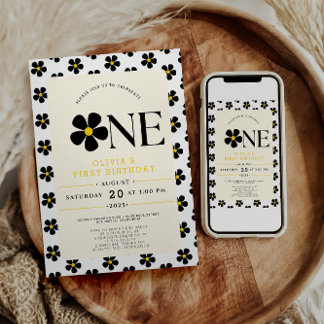 Oneful Floral 1. Geburtstag Party Einladung