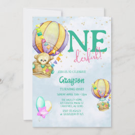 Oneful Hot Air Ballon Blue 1. Geburtstag Einladung