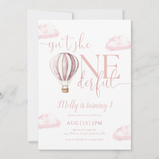 Oneful Pink Hot Air Ballon Girl 1. Geburtstag Einladung