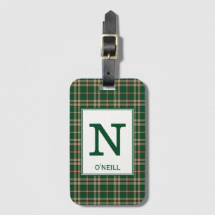 O'Neill Tartan Green und Tan Kariertes Muster Gepäckanhänger