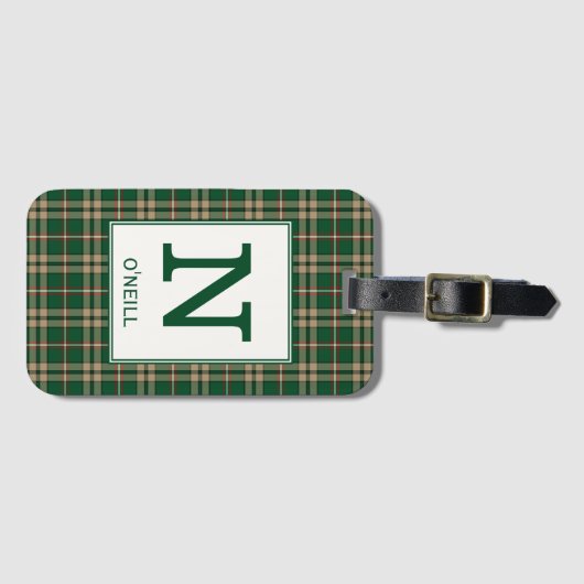 O'Neill Tartan Green und Tan Kariertes Muster Gepäckanhänger (Vorderseite (Horizontal))