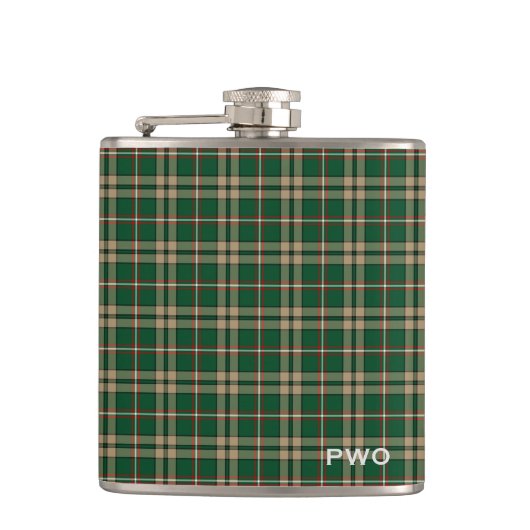 O'Neill Tartan Monogram Green und Tan Kariert Flachmann (Vorderseite)