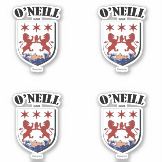 O'Neill Wappen Irish Translation & Meaning (x4) Aufkleber (Vorderseite)